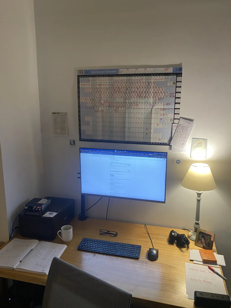 A picture of Douglas' desk.